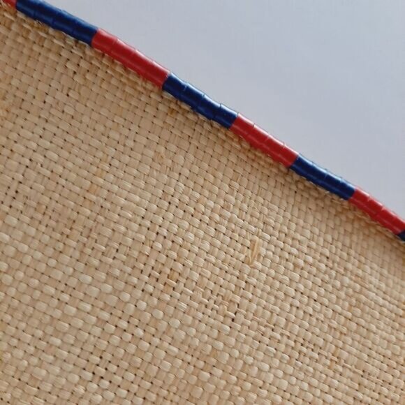 RALPH LAUREN 100% Raffia Envelope Boho Purse Beaded Edge Bag Natural - Picture 4 of 14